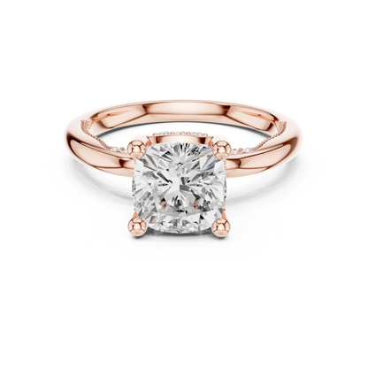 2.63ctw Cushion-Cut Diamond Solitaire Hidden Halo Engagement Ring | Solid Gold