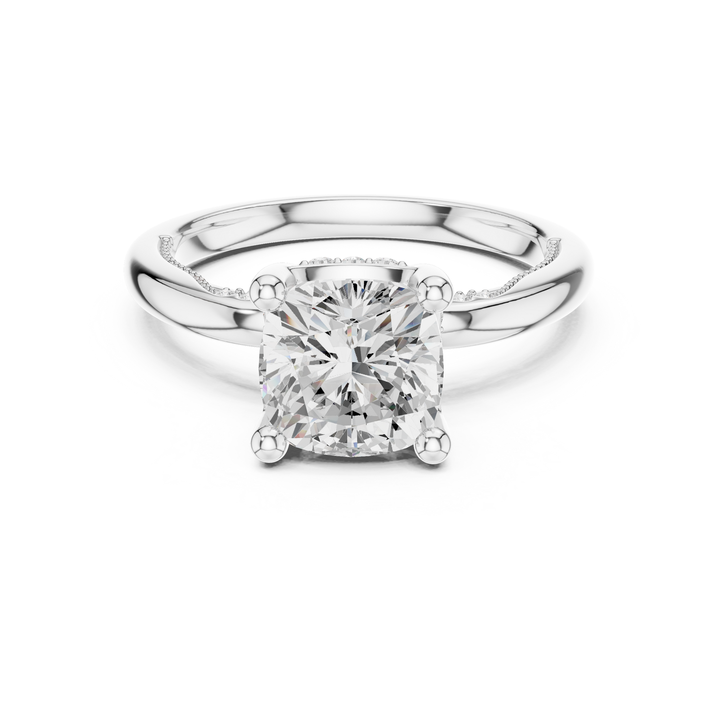 2.63ctw Cushion-Cut Diamond Solitaire Hidden Halo Engagement Ring | Solid Gold