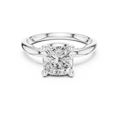 2.63ctw Cushion-Cut Diamond Solitaire Hidden Halo Engagement Ring | Solid Gold