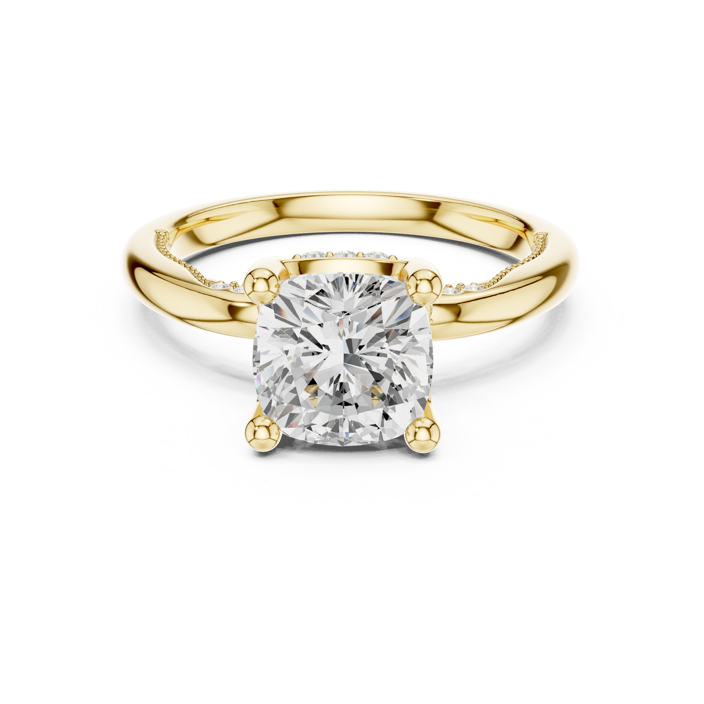 2.63ctw Cushion-Cut Diamond Solitaire Hidden Halo Engagement Ring | Solid Gold