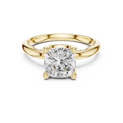 2.63ctw Cushion-Cut Diamond Solitaire Hidden Halo Engagement Ring | Solid Gold