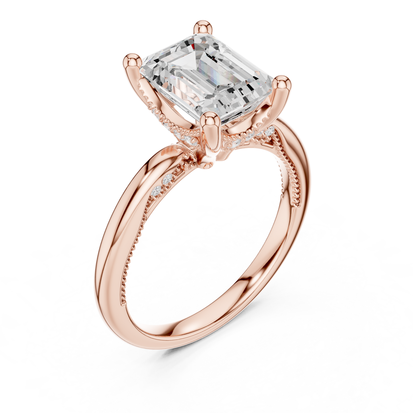 2.63ctw Emerald-Cut Diamond Solitaire Hidden Halo Engagement Ring | Solid Gold