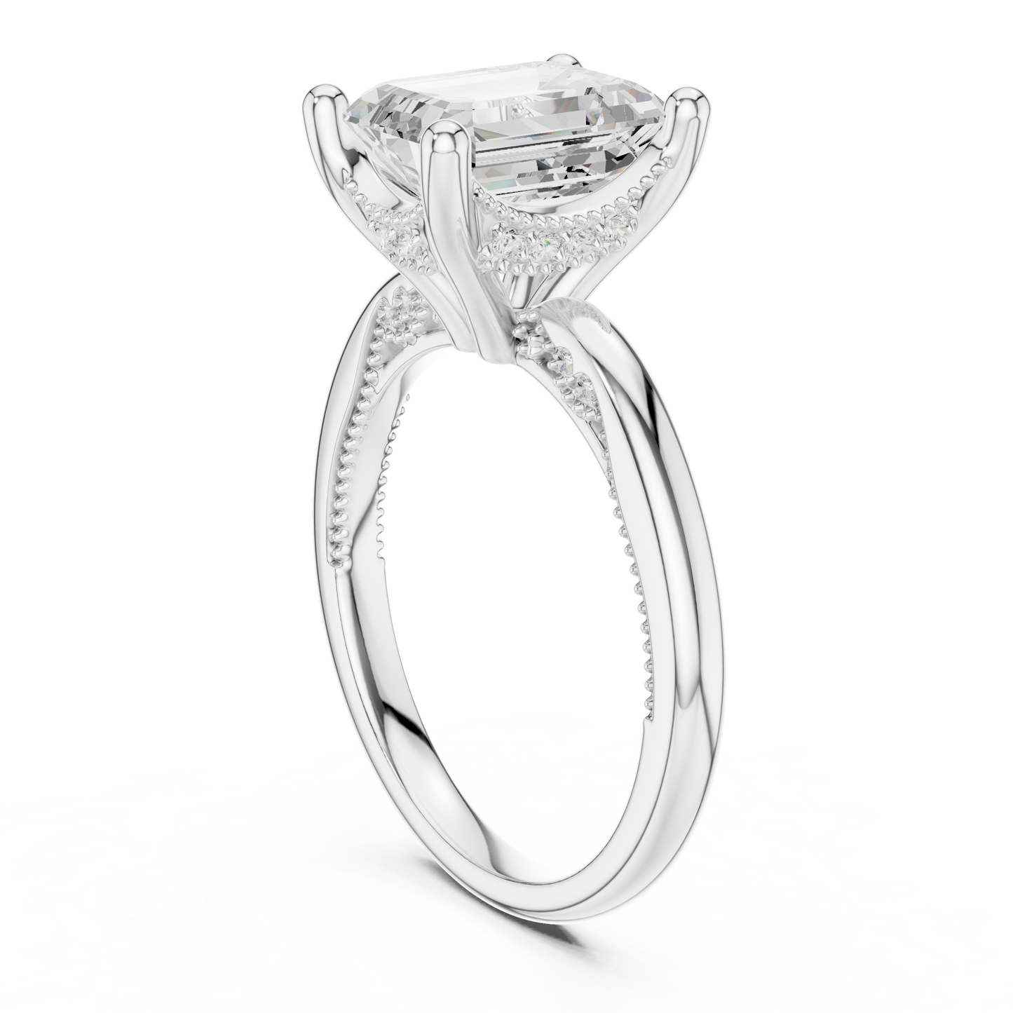 2.63ctw Emerald-Cut Diamond Solitaire Hidden Halo Engagement Ring | Solid Gold