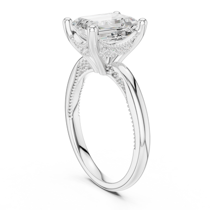 2.63ctw Emerald-Cut Diamond Solitaire Hidden Halo Engagement Ring | Solid Gold
