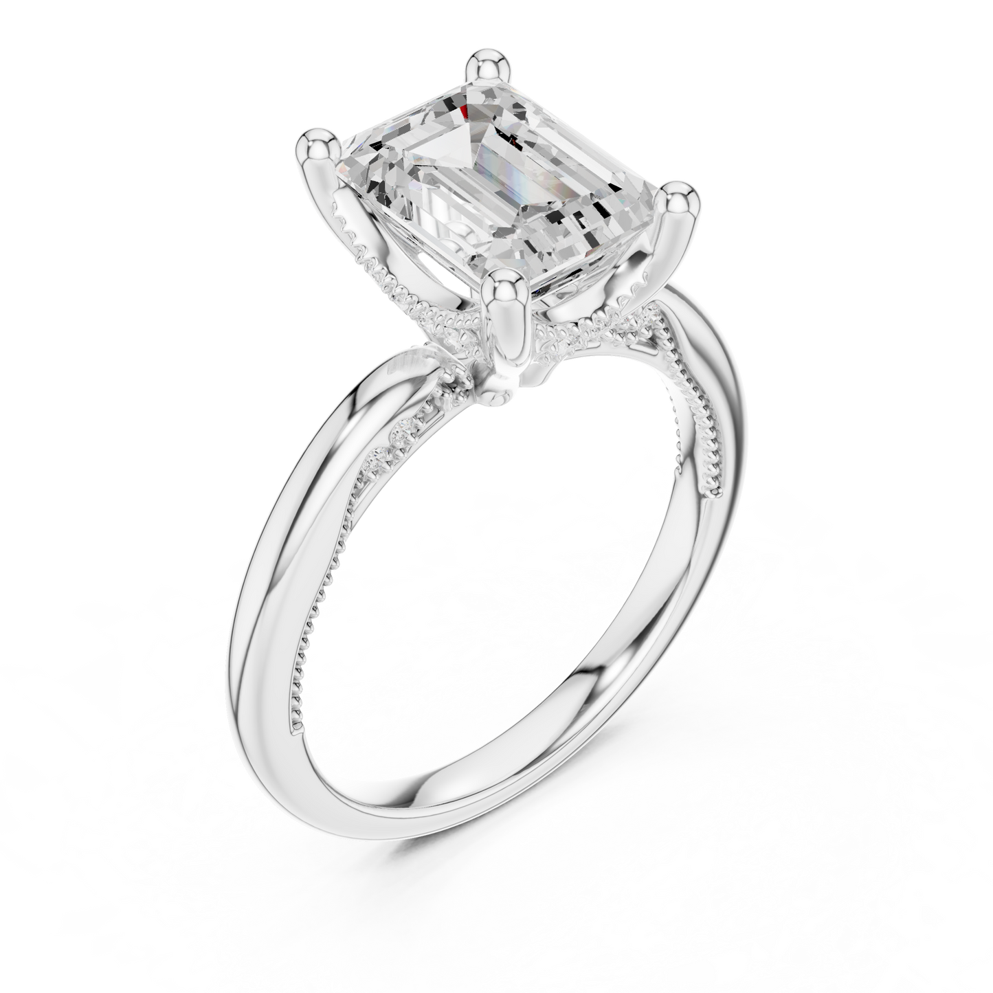 2.63ctw Emerald-Cut Diamond Solitaire Hidden Halo Engagement Ring | Solid Gold