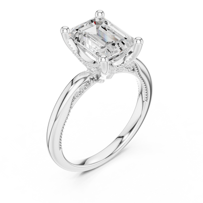 2.63ctw Emerald-Cut Diamond Solitaire Hidden Halo Engagement Ring | Solid Gold