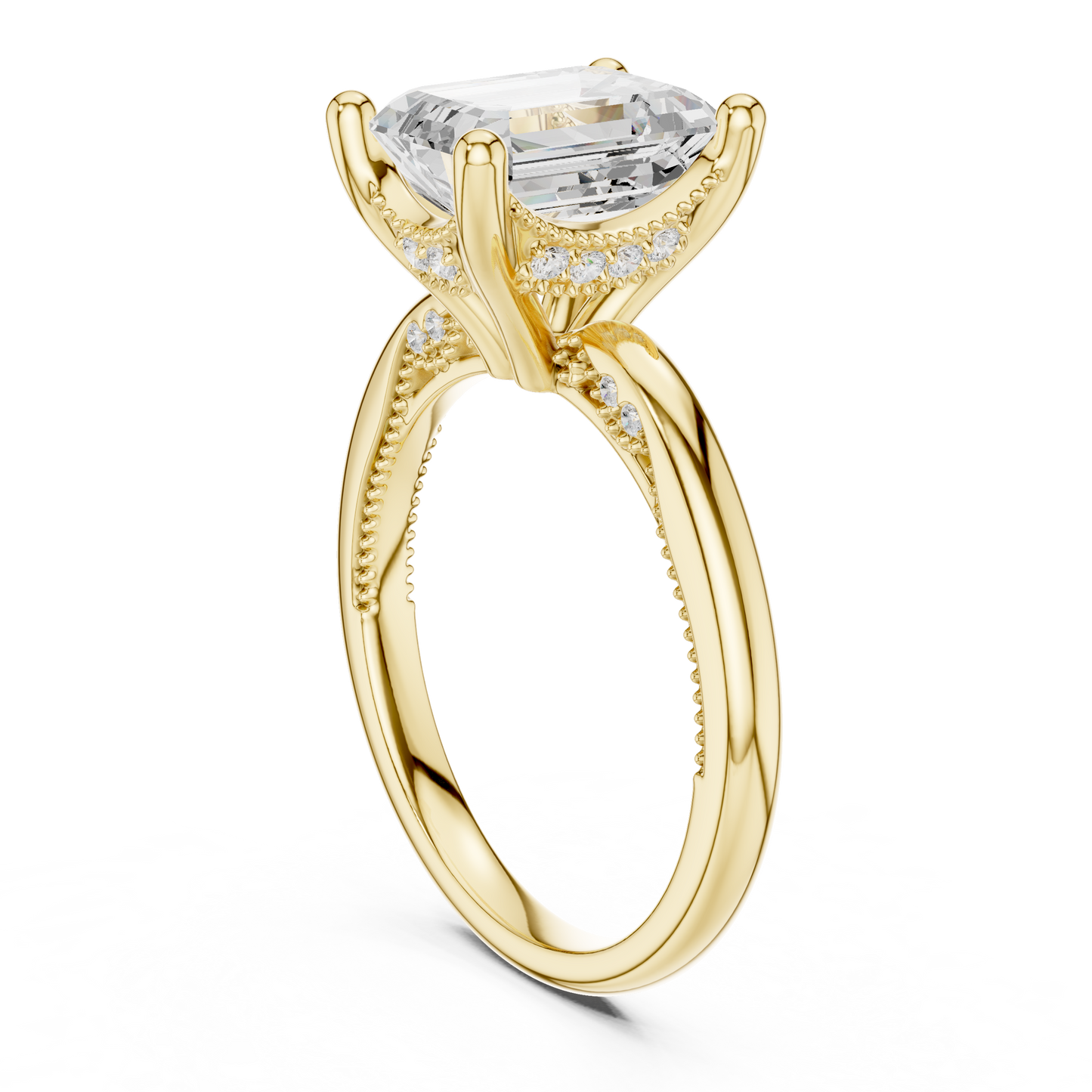 2.63ctw Emerald-Cut Diamond Solitaire Hidden Halo Engagement Ring | Solid Gold