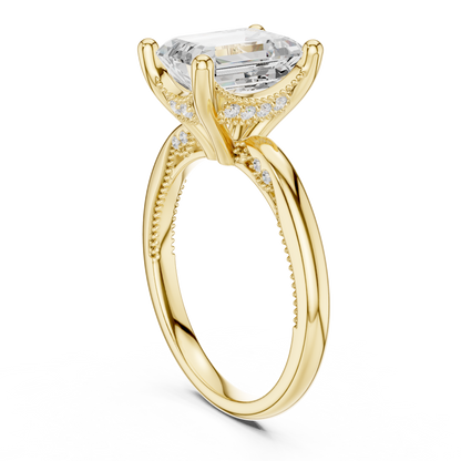 2.63ctw Emerald-Cut Diamond Solitaire Hidden Halo Engagement Ring | Solid Gold