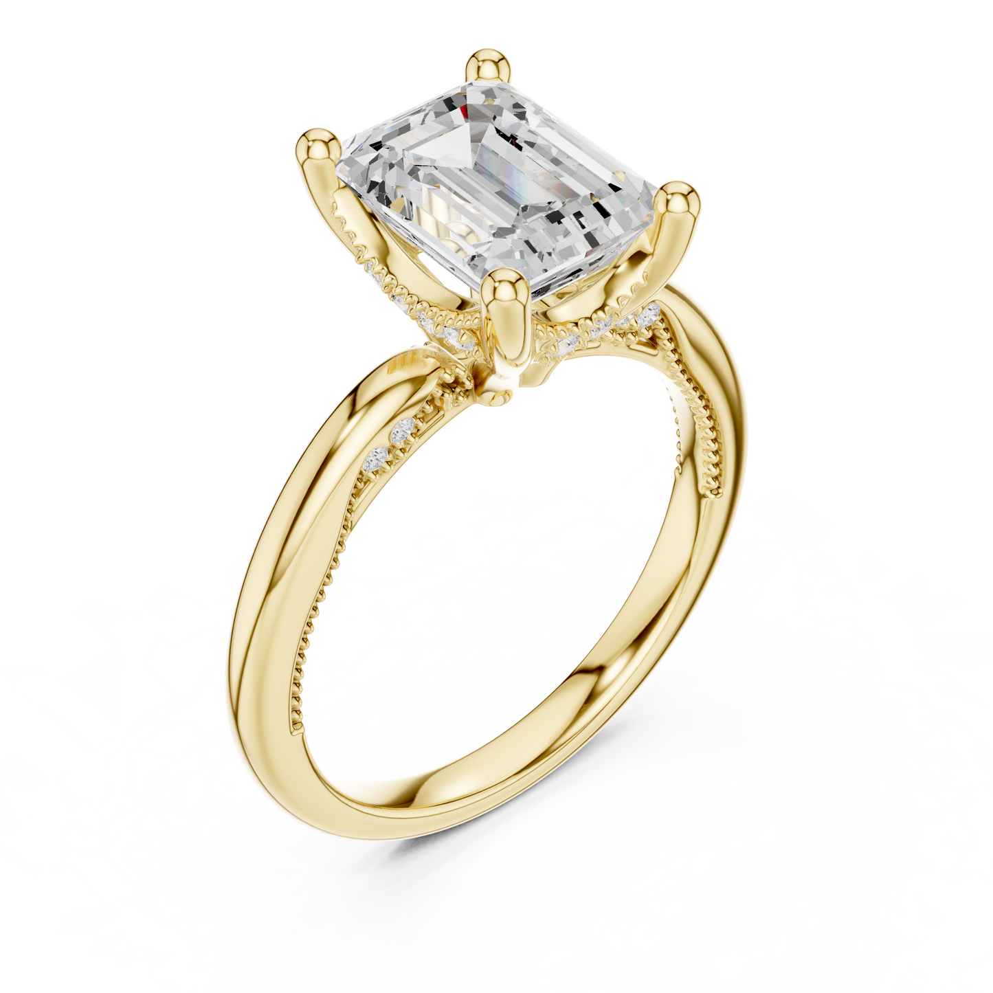 2.63ctw Emerald-Cut Diamond Solitaire Hidden Halo Engagement Ring | Solid Gold
