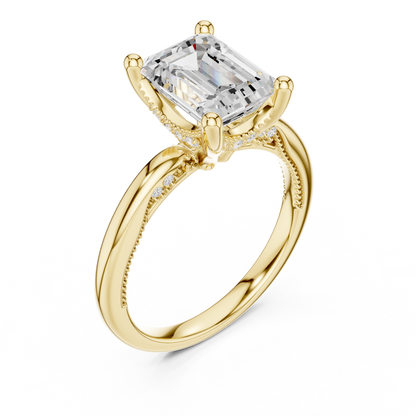 2.63ctw Emerald-Cut Diamond Solitaire Hidden Halo Engagement Ring | Solid Gold