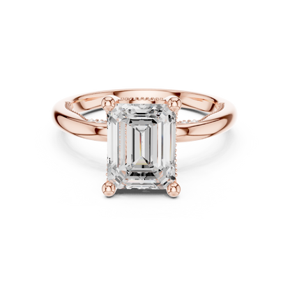 2.63ctw Emerald-Cut Diamond Solitaire Hidden Halo Engagement Ring | Solid Gold