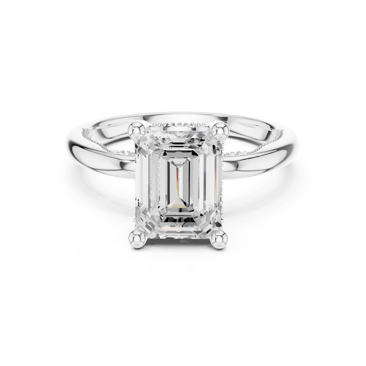 2.63ctw Emerald-Cut Diamond Solitaire Hidden Halo Engagement Ring | Solid Gold