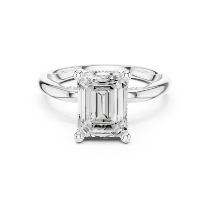 2.63ctw Emerald-Cut Diamond Solitaire Hidden Halo Engagement Ring | Solid Gold