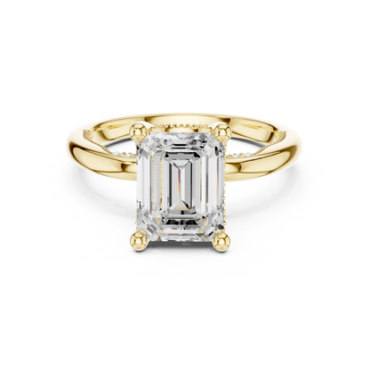 2.63ctw Emerald-Cut Diamond Solitaire Hidden Halo Engagement Ring | Solid Gold