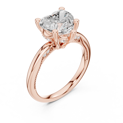 2.60ctw Heart-Cut Diamond Solitaire Hidden Halo Engagement Ring | Solid Gold