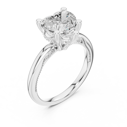 2.60ctw Heart-Cut Diamond Solitaire Hidden Halo Engagement Ring | Solid Gold