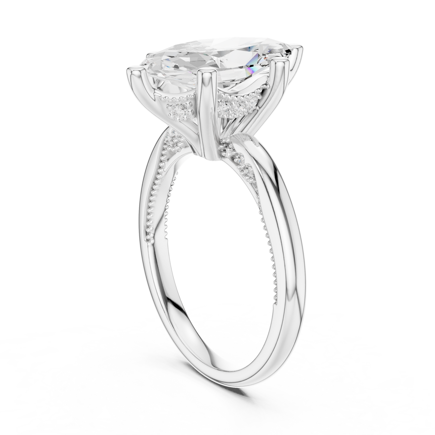 2.60ctw Marquise-Cut Diamond Solitaire Hidden Halo Engagement Ring | Solid Gold