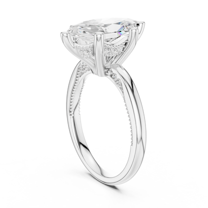 2.60ctw Marquise-Cut Diamond Solitaire Hidden Halo Engagement Ring | Solid Gold