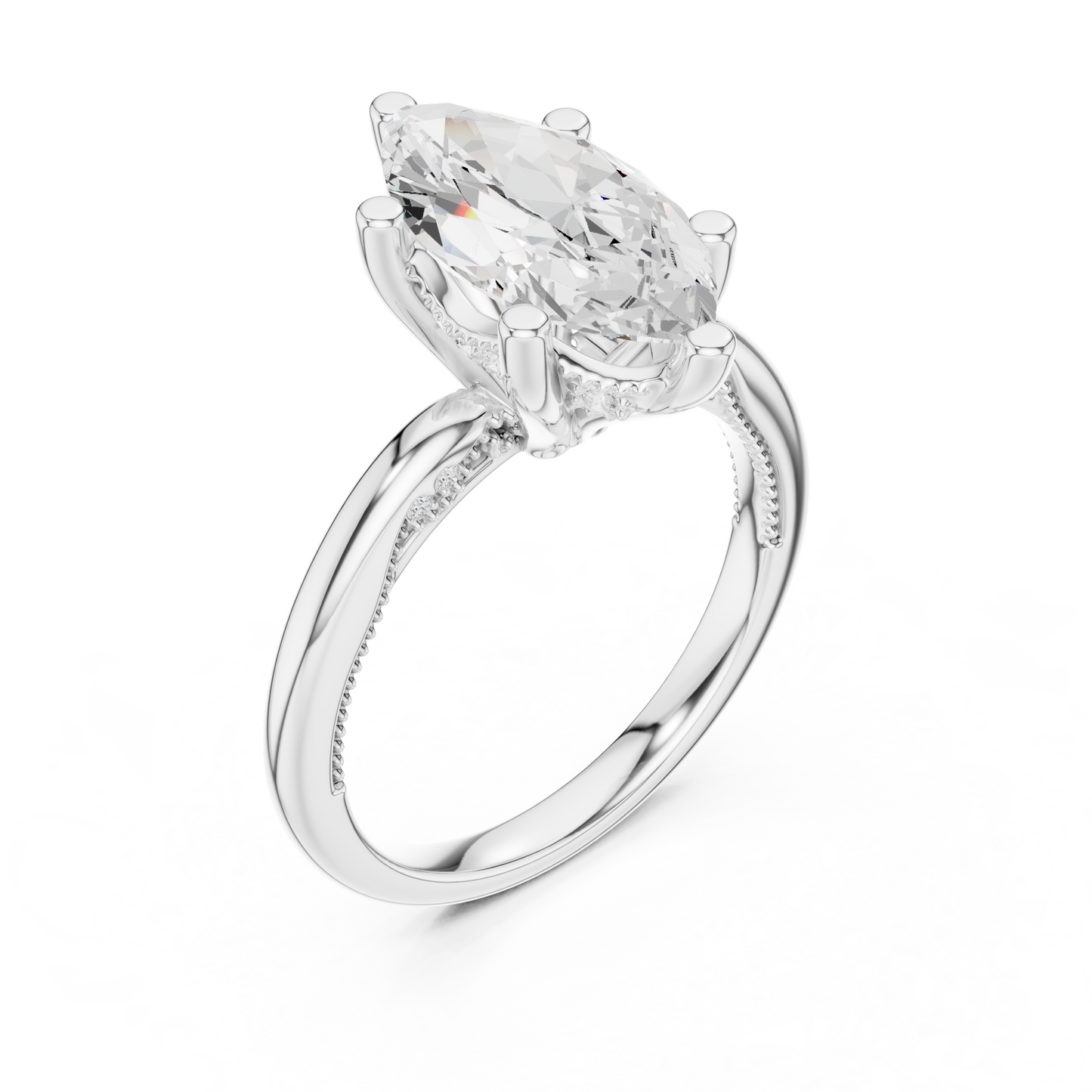 2.60ctw Marquise-Cut Diamond Solitaire Hidden Halo Engagement Ring | Solid Gold