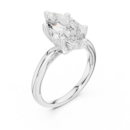 2.60ctw Marquise-Cut Diamond Solitaire Hidden Halo Engagement Ring | Solid Gold