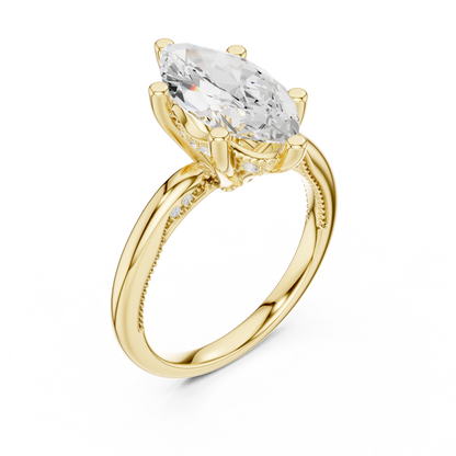 2.60ctw Marquise-Cut Diamond Solitaire Hidden Halo Engagement Ring | Solid Gold