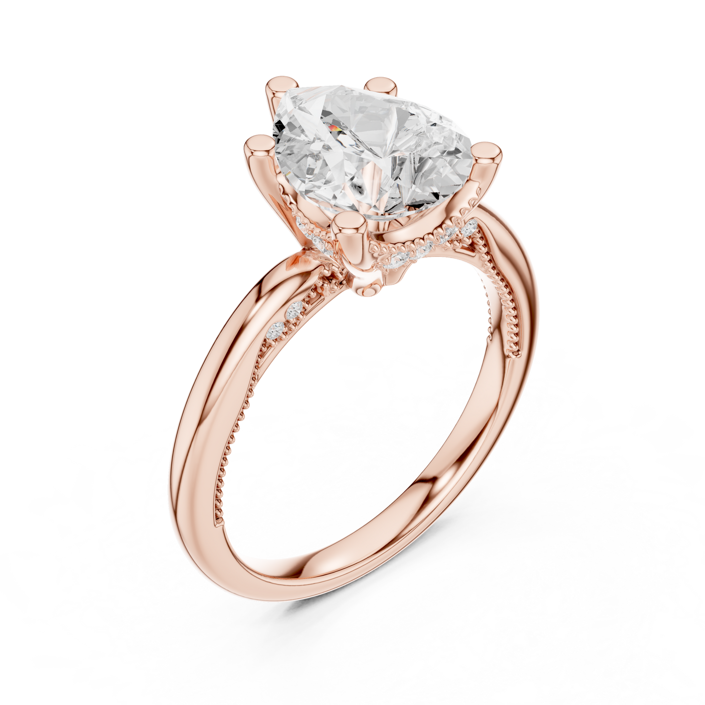 2.60ctw Pear-Cut Diamond Solitaire Hidden Halo Engagement Ring | Solid Gold