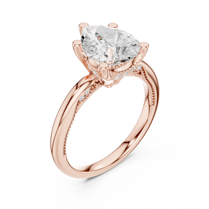 2.60ctw Pear-Cut Diamond Solitaire Hidden Halo Engagement Ring | Solid Gold