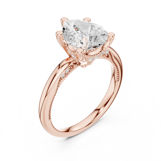 2.60ctw Pear-Cut Diamond Solitaire Hidden Halo Engagement Ring | Solid Gold