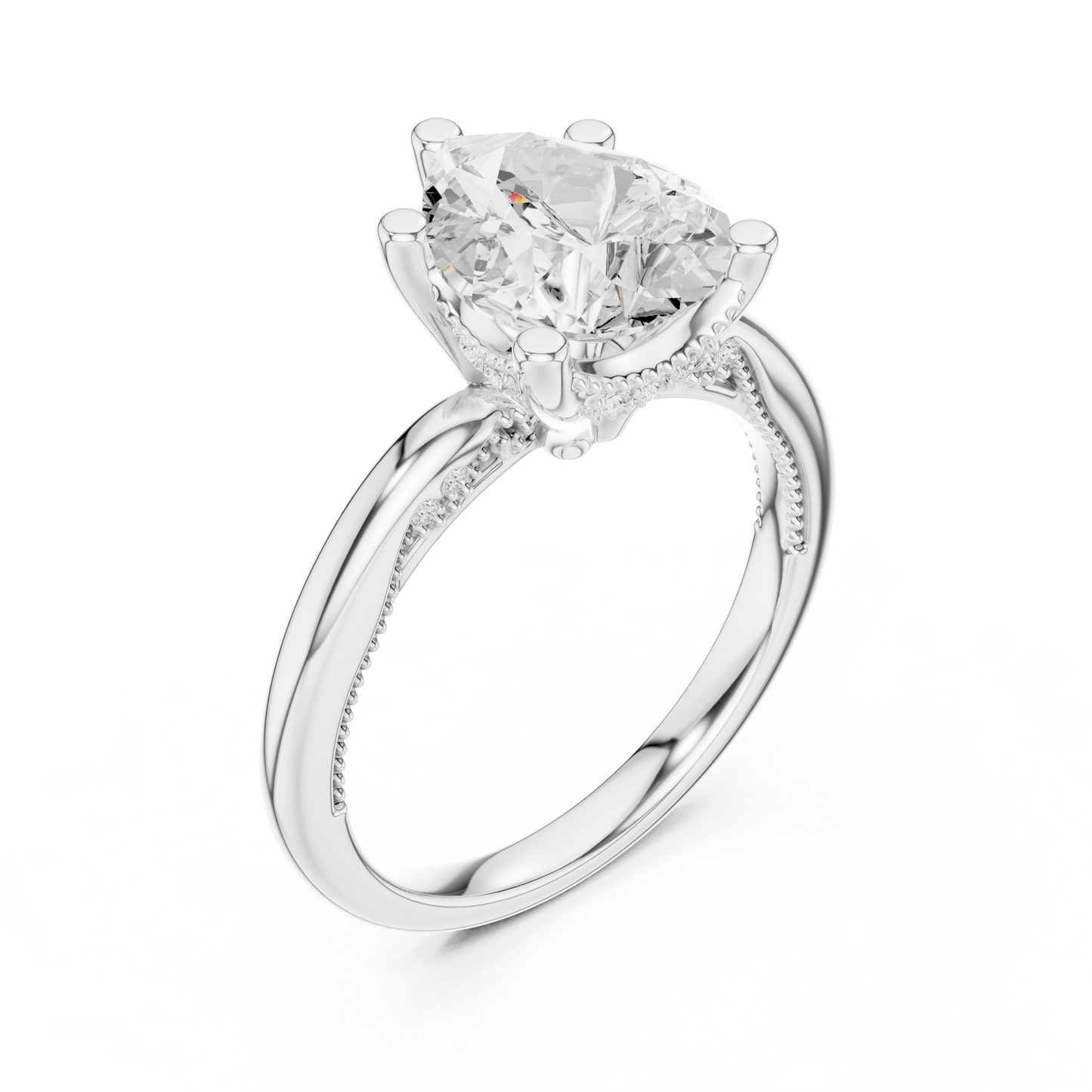 2.60ctw Pear-Cut Diamond Solitaire Hidden Halo Engagement Ring | Solid Gold