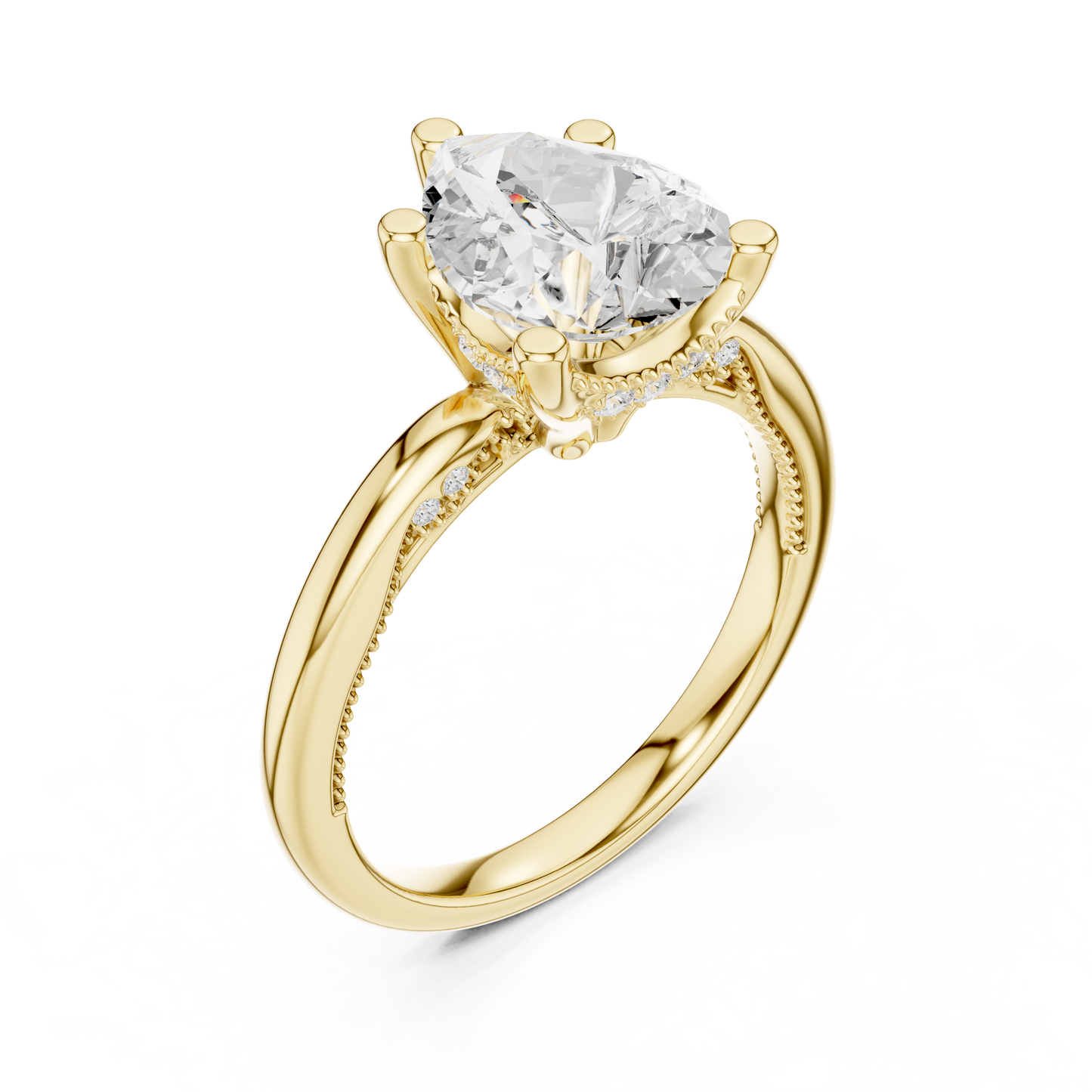 2.60ctw Pear-Cut Diamond Solitaire Hidden Halo Engagement Ring | Solid Gold