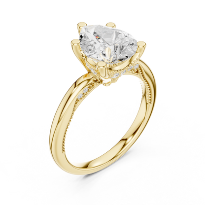 2.60ctw Pear-Cut Diamond Solitaire Hidden Halo Engagement Ring | Solid Gold
