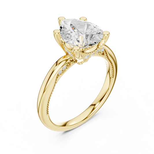 2.60ctw Pear-Cut Diamond Solitaire Hidden Halo Engagement Ring | Solid Gold
