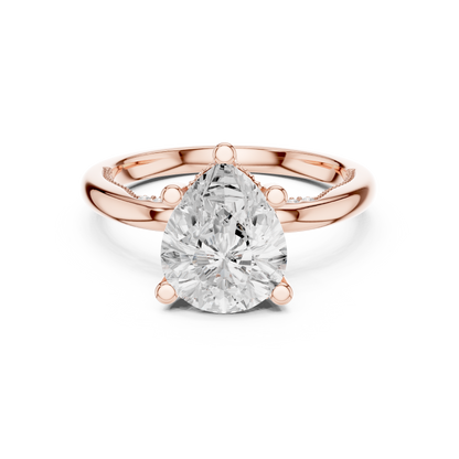 2.60ctw Pear-Cut Diamond Solitaire Hidden Halo Engagement Ring | Solid Gold
