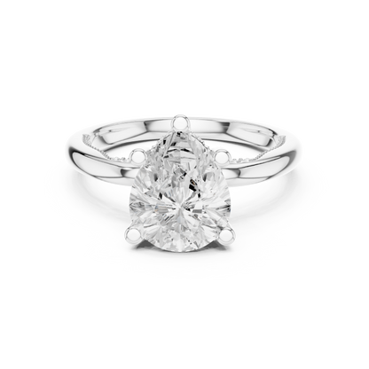 2.60ctw Pear-Cut Diamond Solitaire Hidden Halo Engagement Ring | Solid Gold