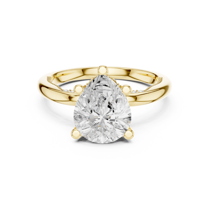 2.60ctw Pear-Cut Diamond Solitaire Hidden Halo Engagement Ring | Solid Gold