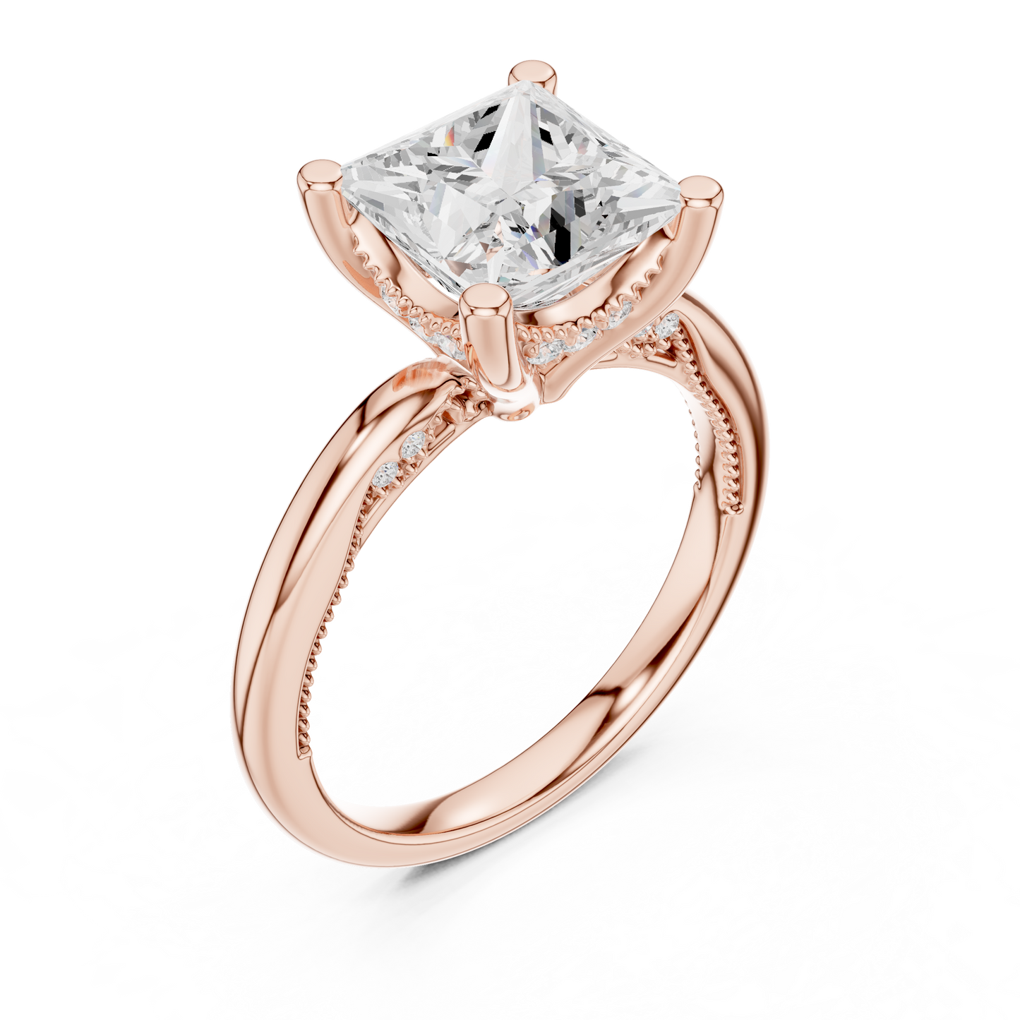 2.63ctw Princess-Cut Diamond Solitaire Hidden Halo Engagement Ring | Solid Gold