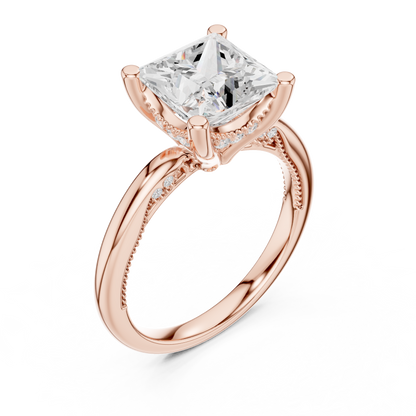 2.63ctw Princess-Cut Diamond Solitaire Hidden Halo Engagement Ring | Solid Gold