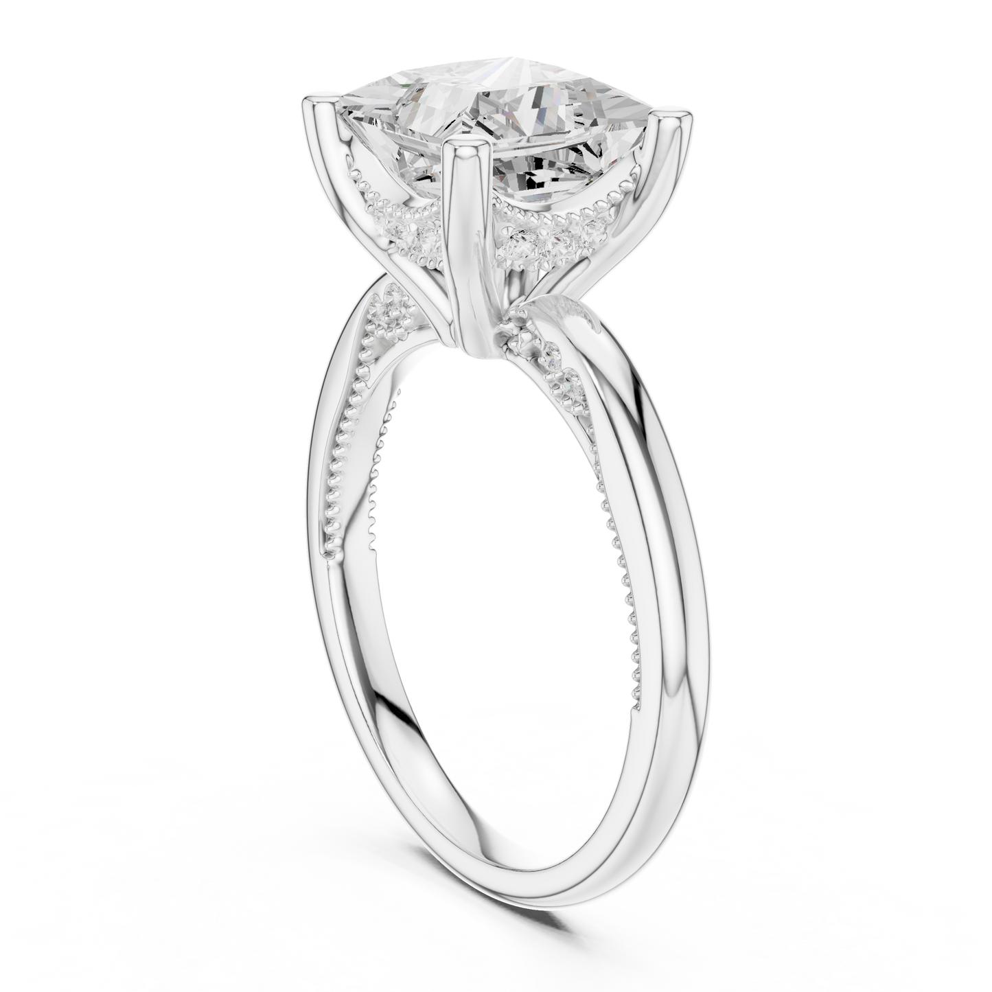 2.63ctw Princess-Cut Diamond Solitaire Hidden Halo Engagement Ring | Solid Gold