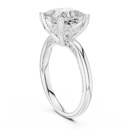2.63ctw Princess-Cut Diamond Solitaire Hidden Halo Engagement Ring | Solid Gold