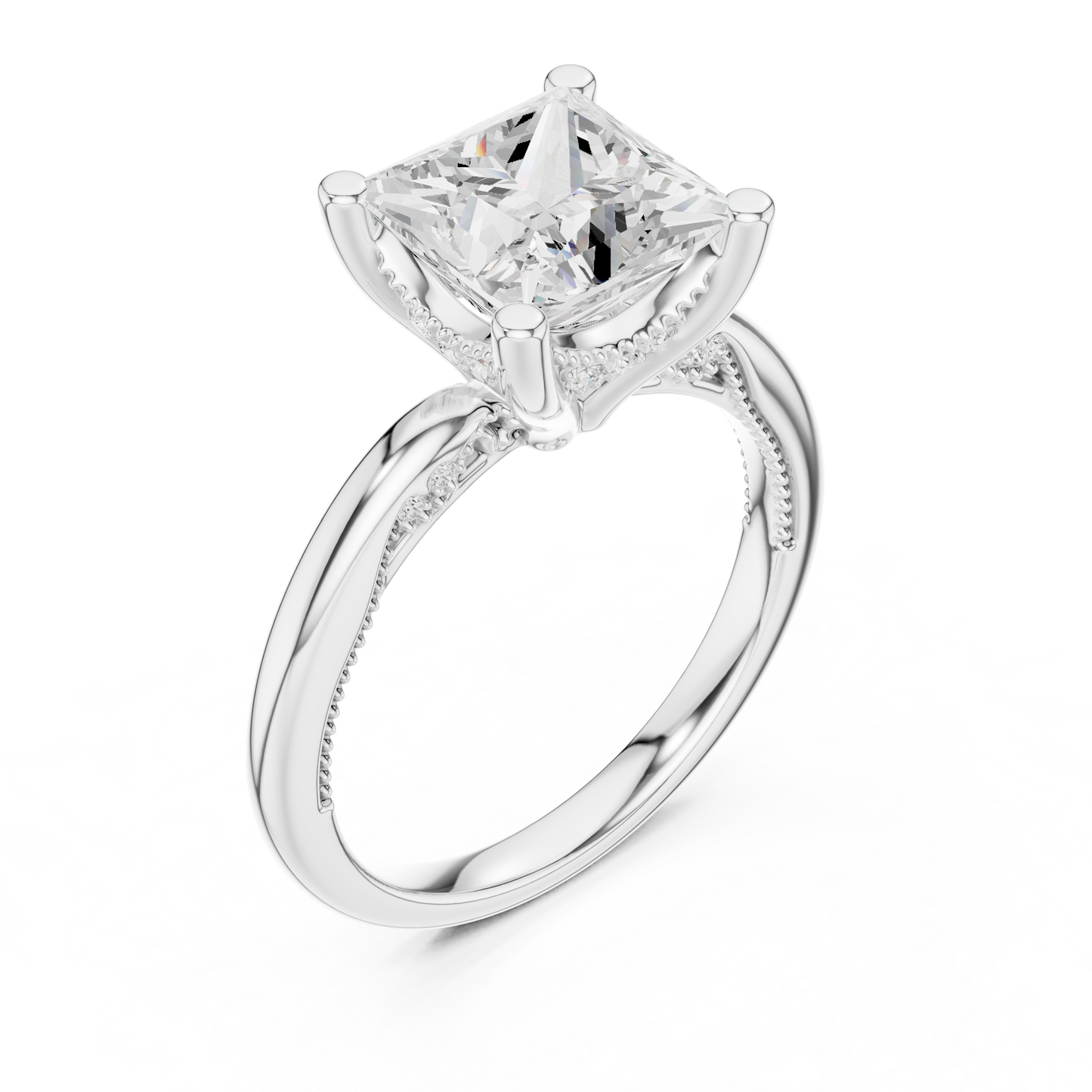 2.63ctw Princess-Cut Diamond Solitaire Hidden Halo Engagement Ring | Solid Gold