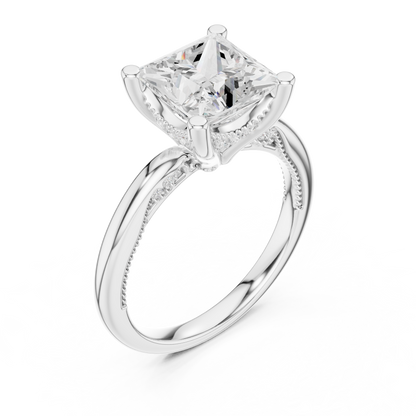 2.63ctw Princess-Cut Diamond Solitaire Hidden Halo Engagement Ring | Solid Gold