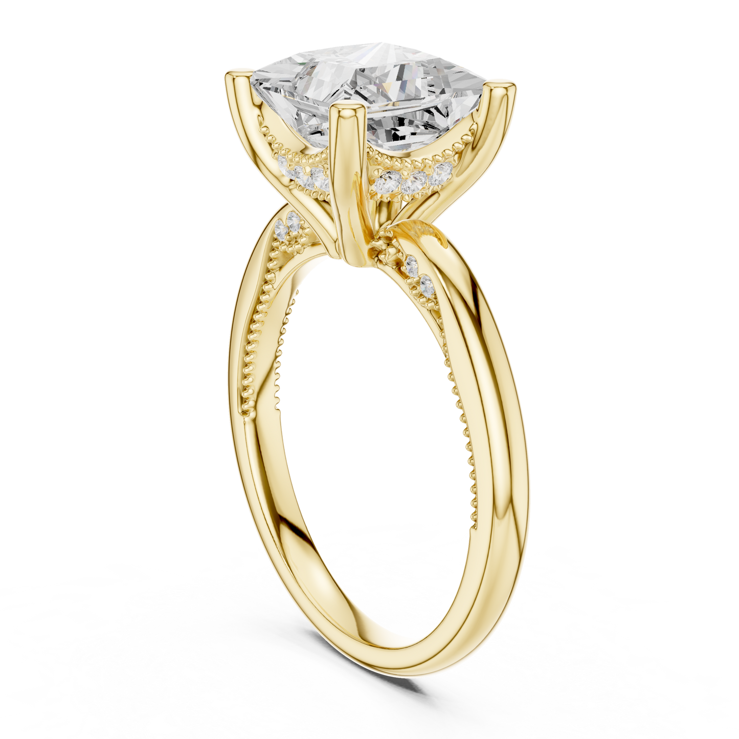 2.63ctw Princess-Cut Diamond Solitaire Hidden Halo Engagement Ring | Solid Gold