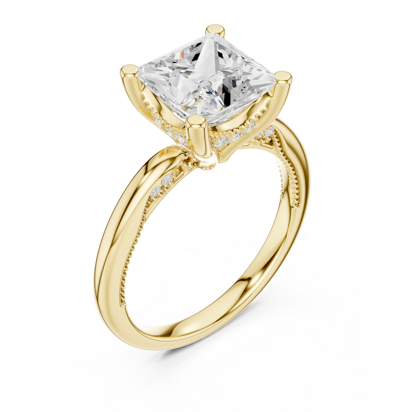 2.63ctw Princess-Cut Diamond Solitaire Hidden Halo Engagement Ring | Solid Gold