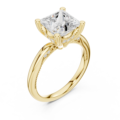 2.63ctw Princess-Cut Diamond Solitaire Hidden Halo Engagement Ring | Solid Gold