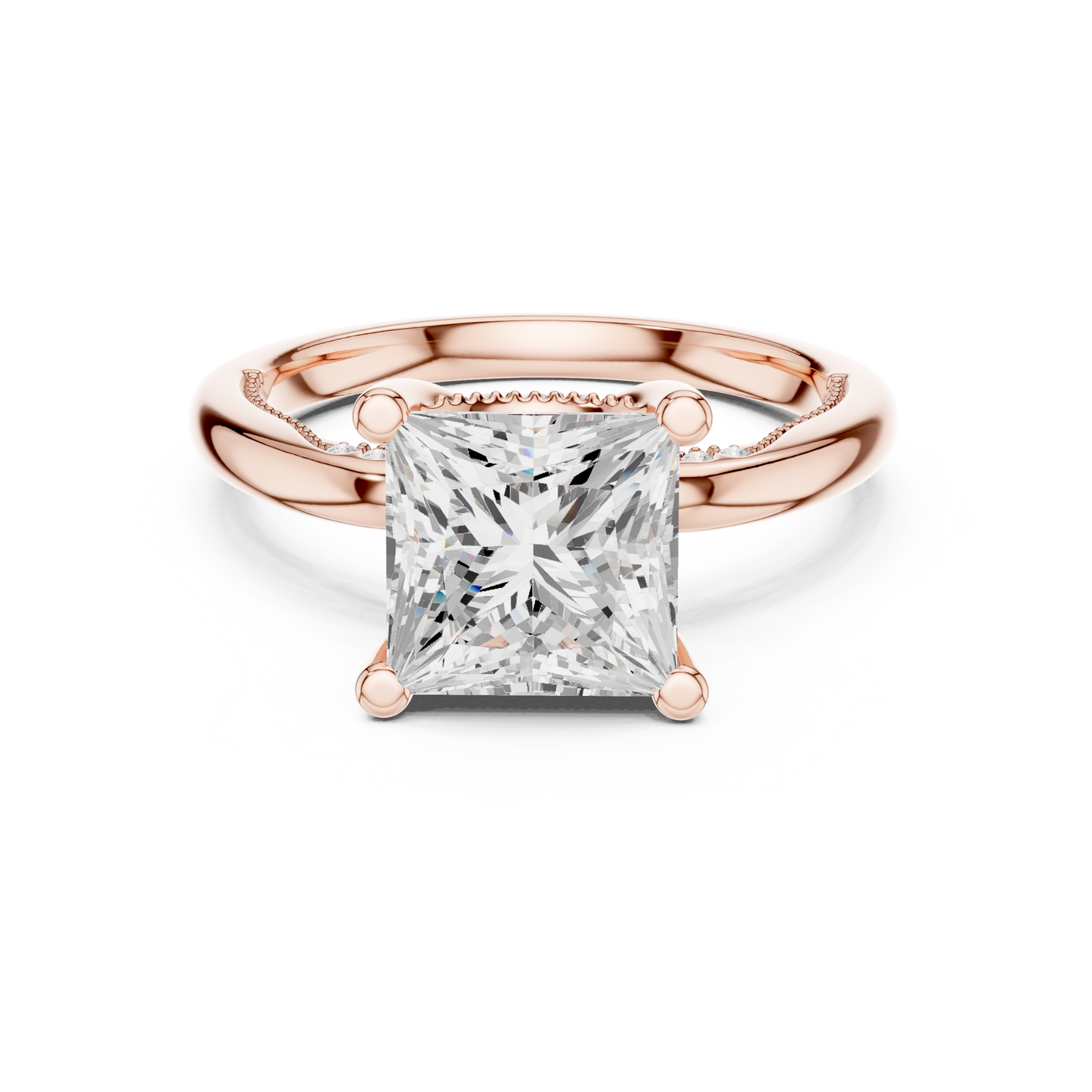 2.63ctw Princess-Cut Diamond Solitaire Hidden Halo Engagement Ring | Solid Gold