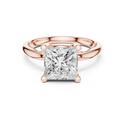2.63ctw Princess-Cut Diamond Solitaire Hidden Halo Engagement Ring | Solid Gold