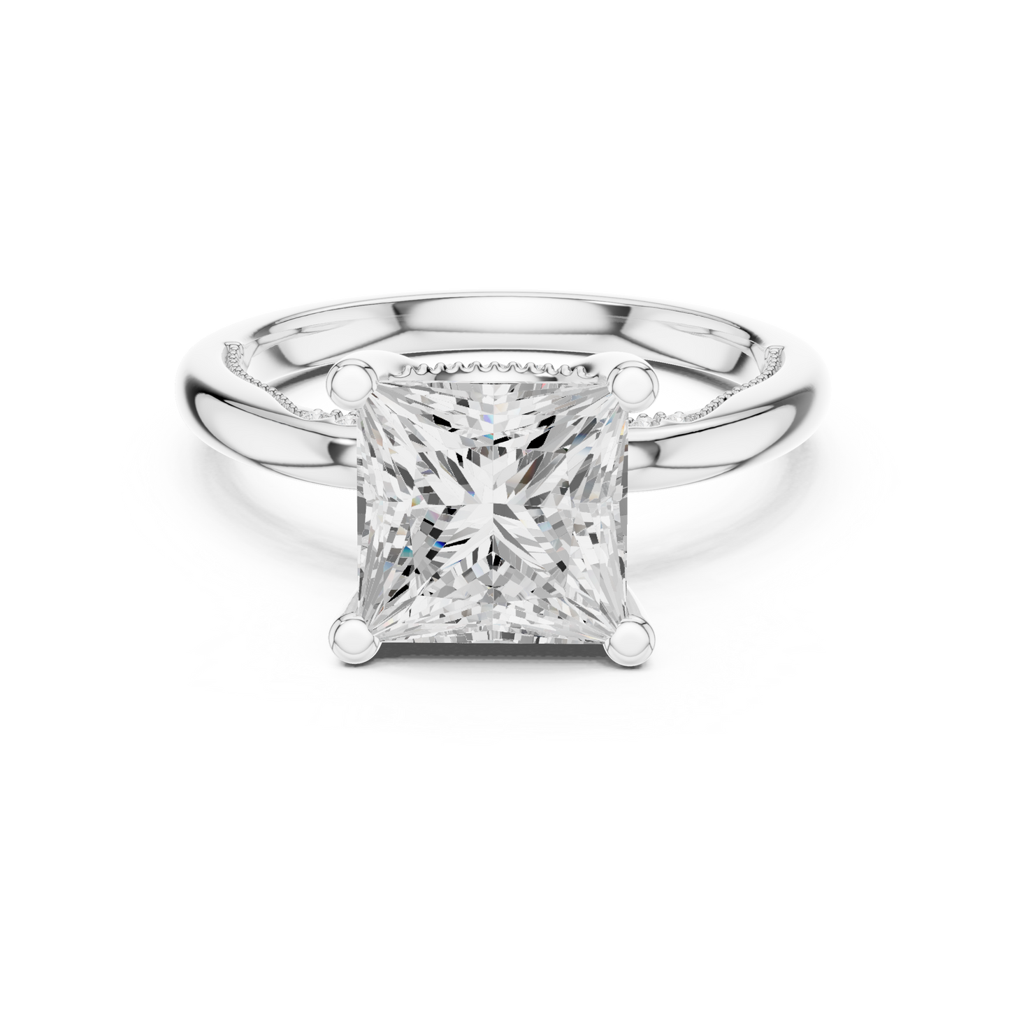 2.63ctw Princess-Cut Diamond Solitaire Hidden Halo Engagement Ring | Solid Gold