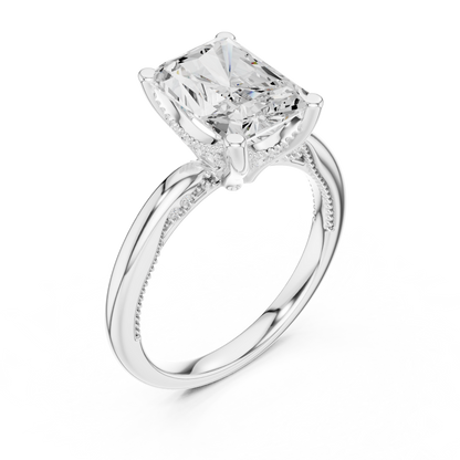 2.63ctw Radiant-Cut Diamond Solitaire Hidden Halo Engagement Ring | Solid Gold