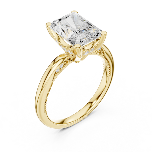 2.63ctw Radiant-Cut Diamond Solitaire Hidden Halo Engagement Ring | Solid Gold