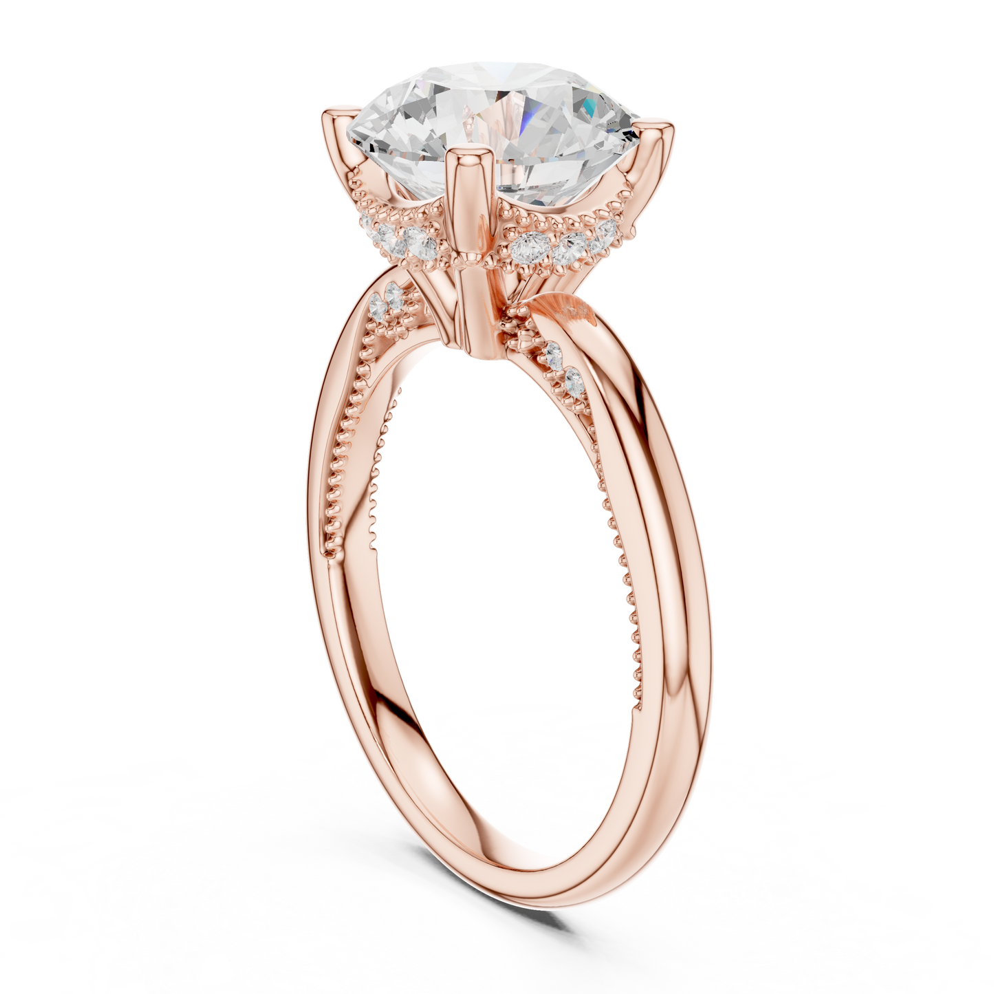 2.63ctw Round-Cut Diamond Solitaire Hidden Halo Engagement Ring | Solid Gold